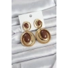 Kahverengi Sallantılı Damla Model Gold Renk Vintage Kadın Küpe