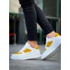 KB-X8 Kuback Beyaz Cilt Sarı Süet Detaylı Beyaz Yüksek Taban Günlük Spor Ayakkabı
