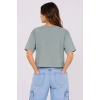 Kedi Baskılı Oversize Crop Tişört Salaş Basic Yarım Kol T-shirt - Mint Yeşili