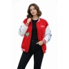 Kırmızı Varsity Çıtçıtlı Baskılı Oversize Kalıp Kolej Ceket - Kırmızı