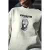 Kışlık Bisiklet Yaka Baskılı SweatShirt - Beyaz
