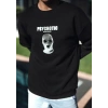 Kışlık Bisiklet Yaka Baskılı SweatShirt - Siyah
