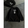 Kışlık Bisiklet Yaka Baskılı SweatShirt - Siyah
