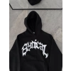 Kışlık Kapşonlu Baskılı Oversize SweatShirt- Siyah