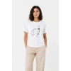 Köpek Figürlü Minimal Baskılı Tişört Kısa Kol Yazlık T-Shirt - Beyaz