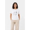 Köpek Figürlü Minimal Baskılı Tişört Kısa Kol Yazlık T-Shirt - Beyaz