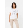 Köpek Figürlü Minimal Baskılı Tişört Kısa Kol Yazlık T-Shirt - Beyaz