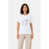 Köpek Figürlü Minimal Baskılı Tişört Kısa Kol Yazlık T-Shirt - Beyaz