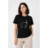 Köpek Figürlü Minimal Baskılı Tişört Kısa Kol Yazlık T-Shirt - Siyah
