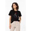 Kore Parmak Kalp Aşk Temalı Minimal Baskılı Tişört Yazlık Kısa Kol T-Shirt - Siyah