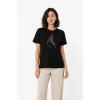 Kore Parmak Kalp Aşk Temalı Minimal Baskılı Tişört Yazlık Kısa Kol T-Shirt - Siyah