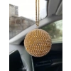 Kristal Taşlı Disko Topu Dikiz Ayna Süsü Küçük 6cm Altın
