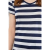 Lacivert V Yaka Çizgili Kısa Kollu Kadın Tişört