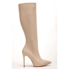 LS-226 Bej Cilt Fermuarlı Lastikli İnce Yüksek Topuklu Kadın Çizme