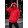 Maskeli Ninja Model Çift Kapüşonlu 3 İplik Şardonlu Fermuarlı Oversize Sweatshirt - Kırmızı