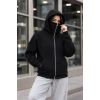 Maskeli Ninja Model Çift Kapüşonlu 3 İplik Şardonlu Fermuarlı Oversize Sweatshirt - Siyah