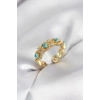 Mavi Taşlı Gold Renk Vintage Kadın Yüzük