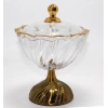 Metal Ayaklı Kristal Cam Şekerlik Gold Detaylı Sunumluk