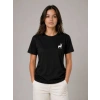 Minimal Geyik Logolu Tişört Bisiklet Yaka Kısa Kol Yazlık T-Shirt - Siyah
