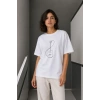 Minimal Gitar Baskılı Tişört T-Shirt Yazlık Kısa Kol Bisiklet Yaka T-Shirt  - Beyaz
