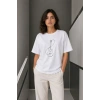 Minimal Gitar Baskılı Tişört T-Shirt Yazlık Kısa Kol Bisiklet Yaka T-Shirt  - Beyaz
