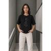 Minimal Gitar Baskılı Tişört T-Shirt Yazlık Kısa Kol Bisiklet Yaka T-Shirt - Siyah