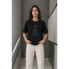 Minimal Gitar Baskılı Tişört T-Shirt Yazlık Kısa Kol Bisiklet Yaka T-Shirt - Siyah