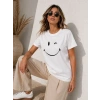 Minimal Gülümseyen Yüz Baskılı Tişört Kısa Kol Yazlık T-Shirt - Beyaz