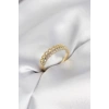Motif Desenli Gold Renk Zirkon Taşlı Kadın Yüzük