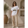 Motosiklet Baskılı Tişört Bisiklet Yaka Kısa Kol Yazlık T-Shirt - Beyaz