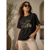 Motosiklet Baskılı Tişört Bisiklet Yaka Kısa Kol Yazlık T-Shirt - Siyah