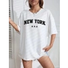 New York Baskılı Oversize Bisiklet Yaka T-shirt - Beyaz