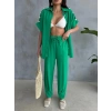 OMUZ MİDYE SIRALI BLUZ - PAÇA PENSLİ PANTOLON TAKIM - Yeşil