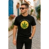 Ön Ve Arka Baskılı Oversize Bisiklet Yaka T-shirt- Siyah