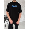 Ön Ve Arka Baskılı Oversize Bisiklet Yaka T-shirt- Siyah
