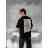 Ön Ve Arka Baskılı Oversize Bisiklet Yaka T-shirt - Siyah