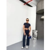 Osy Modal Yumuşak Dokulu Kumaş Kısa Kollu Crop Alt Ispanyol Paça Pantalon Ikili Takım - Füme