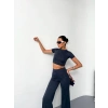 Osy Modal Yumuşak Dokulu Kumaş Kısa Kollu Crop Alt Ispanyol Paça Pantalon Ikili Takım - Füme