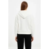 Oversize Kapüşonlu Sweatshirt Hoodie 3 İplik Şardonlu Pamuklu Kumaş, Önü Baskılı, Fermuarlı Rahat Kalıp, Kışlık Ve Sokak Stili Sweat - Beyaz