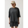 Oversize Lazer Kesim Bisiklet Yaka T-Shirt