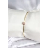 Pembe Zirkon Taşlı Kalp Model Gold Renk Kadın Bileklik
