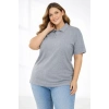 Pike Kumaş Düğmeli Yaka Battal Büyük Beden Günlük Kısa Kol Tişört T-shirt - Gri