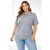 Pike Kumaş Düğmeli Yaka Battal Büyük Beden Günlük Kısa Kol Tişört T-shirt - Gri