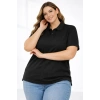 Pike Kumaş Düğmeli Yaka Battal Büyük Beden Günlük Kısa Kol Tişört T-shirt - Siyah