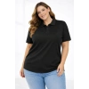 Pike Kumaş Düğmeli Yaka Battal Büyük Beden Günlük Kısa Kol Tişört T-shirt - Siyah
