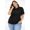 Pike Kumaş Düğmeli Yaka Battal Büyük Beden Günlük Kısa Kol Tişört T-shirt - Siyah
