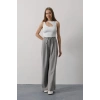 Pileli Bağcıklı Oversize Pantolon - Gri