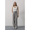 Pileli Bağcıklı Oversize Pantolon - Gri