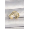 Pirinç Gold Renk Ayarlanabilir Zirkon Taşlı Kalp Model Kadın Yüzük
