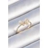 Pirinç Gold Renk Beyaz Mineli Zirkon Taşlı Kelebek Model Kadın Yüzük